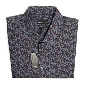 Quieti Button-Up Shirt Men's XXL Long Sleeve Stretch Cotton Black Red Floral NEW
